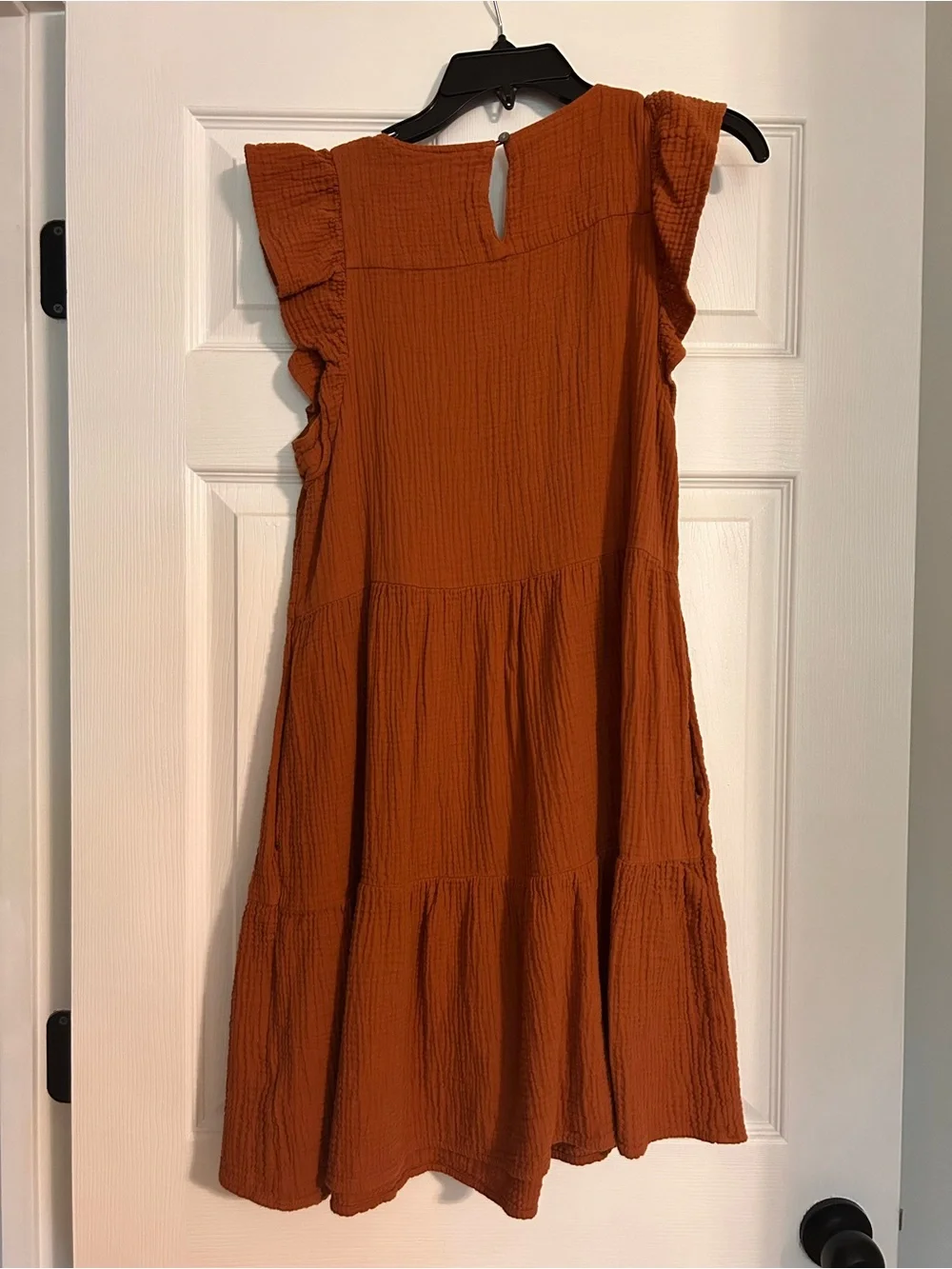 J. Crew Factory Rust Tiered Ruffle Sleeve Mini Dress